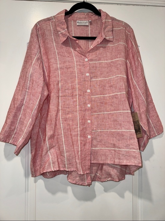 Habitat Tops - NWT Habitat Strawberry red & white striped linen button-down Shirt Sz Large